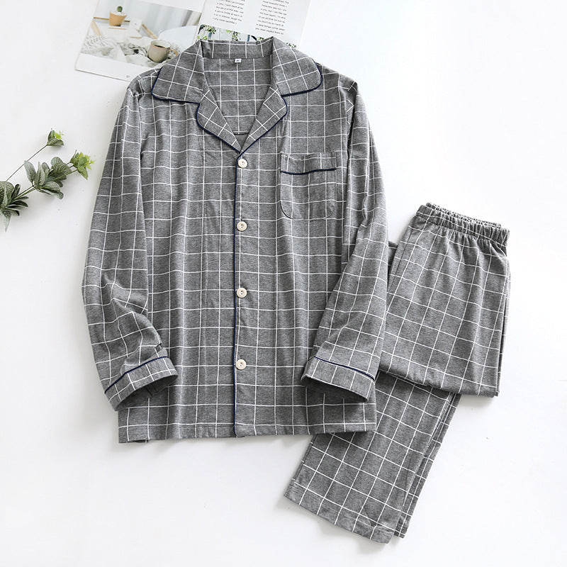 Autumn Plaid Thin Pajamas Long Sleeves Loose Large Size