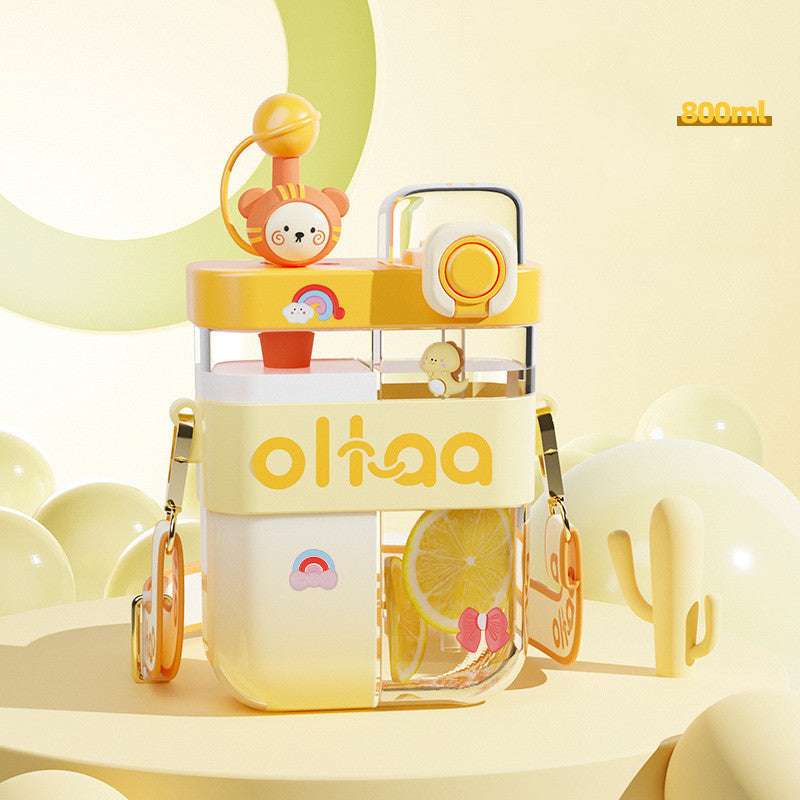 Large Capacity Split Bin Double Drink Plastic Cup Portable Cartoon Cute Kettle