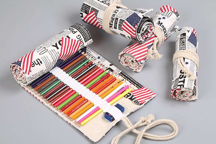 Canvas Pencil Wrap Roll Up Pencil Case Pen Holder Bag Storage Pouch Print with Custom Design