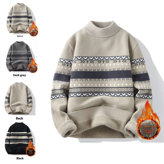 One-piece Velvet Sweater Men's Mock Neck Knitted Sweater Fashion Knitting Pullovers Men Autumn Winter Daily Casual Warm Pullover Sweaters Man - globaltradeleader