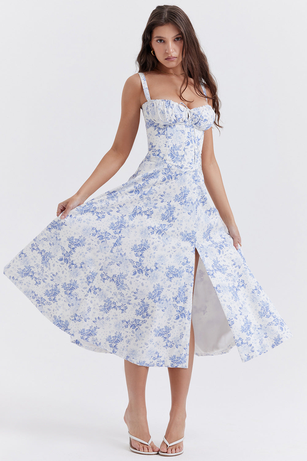 New Women's Floral Print Dress With Straps - globaltradeleader