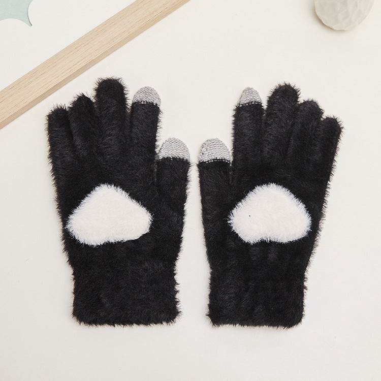 Autumn And Winter Women's Touch Screen Knitted Mink Velvet Thickened Gloves - globaltradeleader