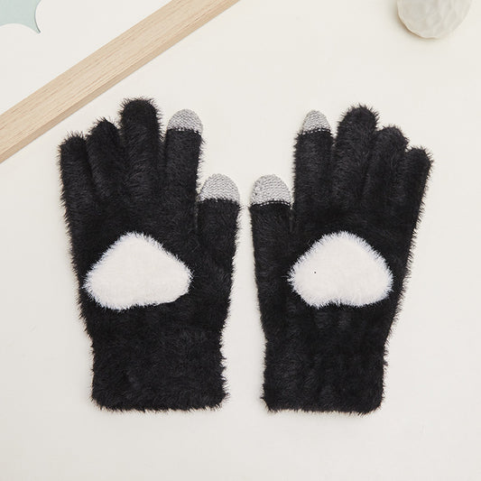 Autumn And Winter Women's Touch Screen Knitted Mink Velvet Thickened Gloves - globaltradeleader