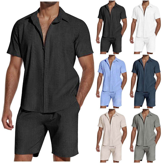 Short Sleeve Lapel Linen Shirt Men - globaltradeleader