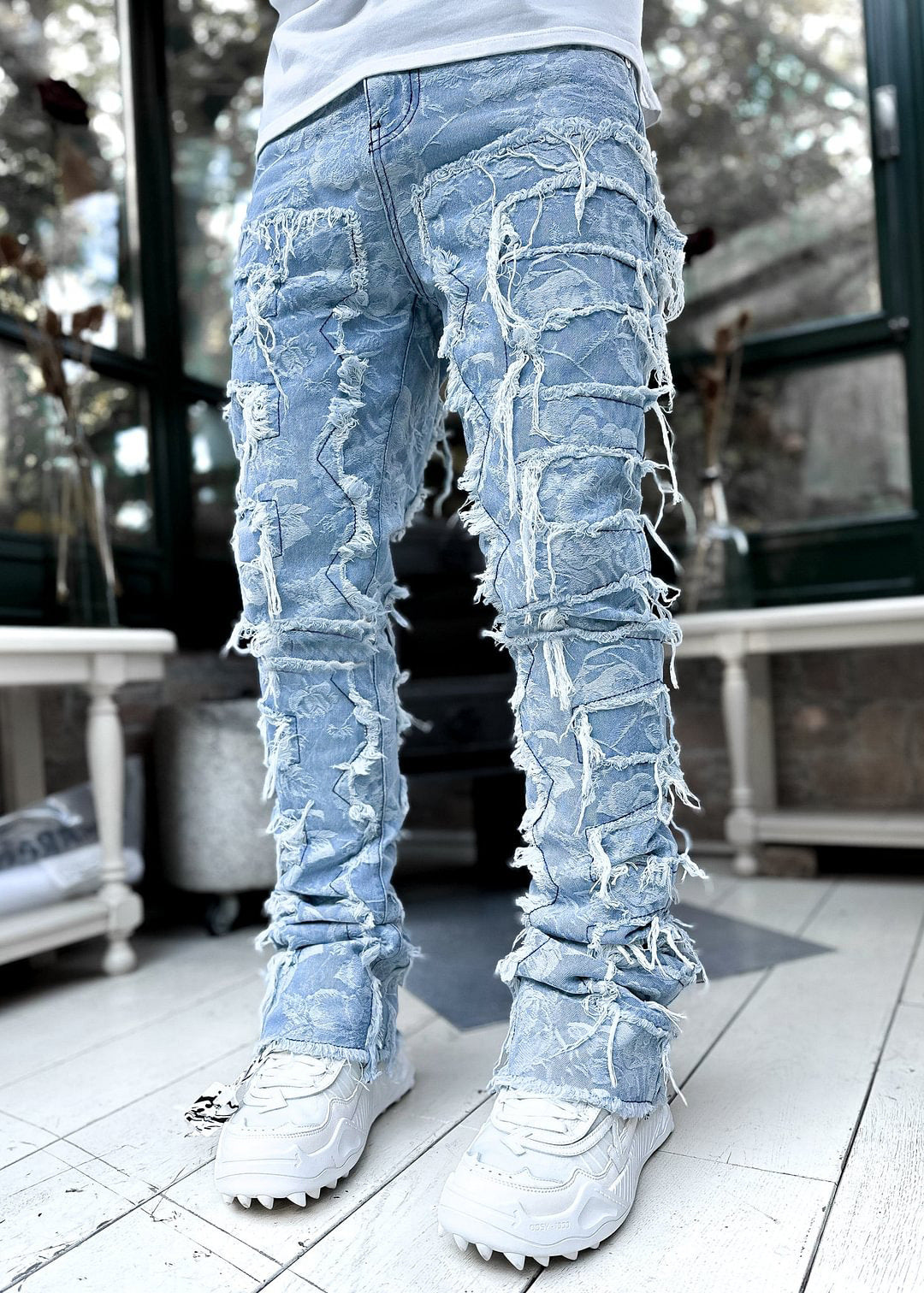 Men Trousers Individual Patched Pants Long Tight Fit Stacked Jeans For Mens Clothing - globaltradeleader