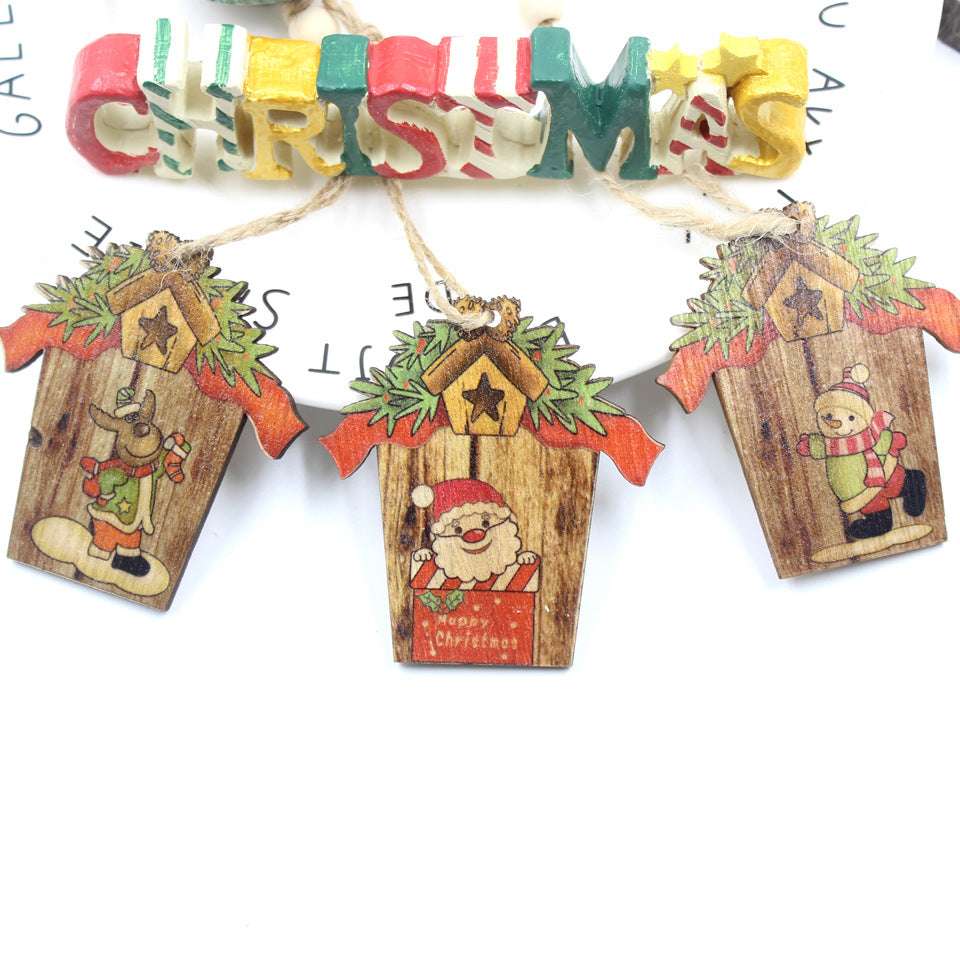 Creative House Shape Santa Elk Wooden Pendant