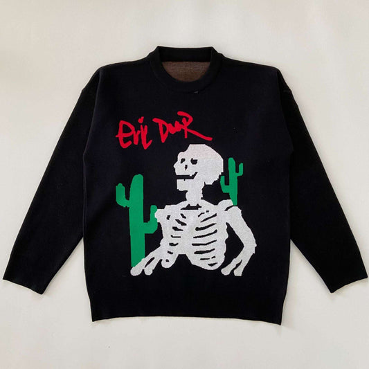 Men's Hip Hop Harajuku Casual Cartoon Skull Knit Sweater
