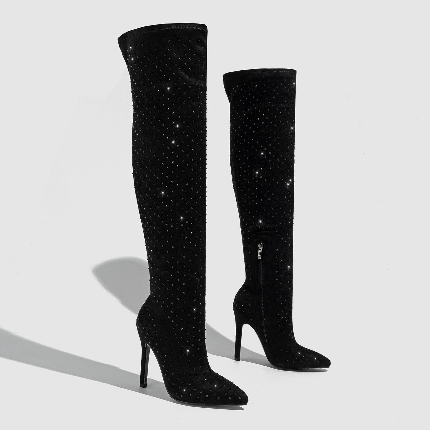Pointed Toe Diamond Stiletto Heel Side Zipper Over-the-knee High Boots - globaltradeleader