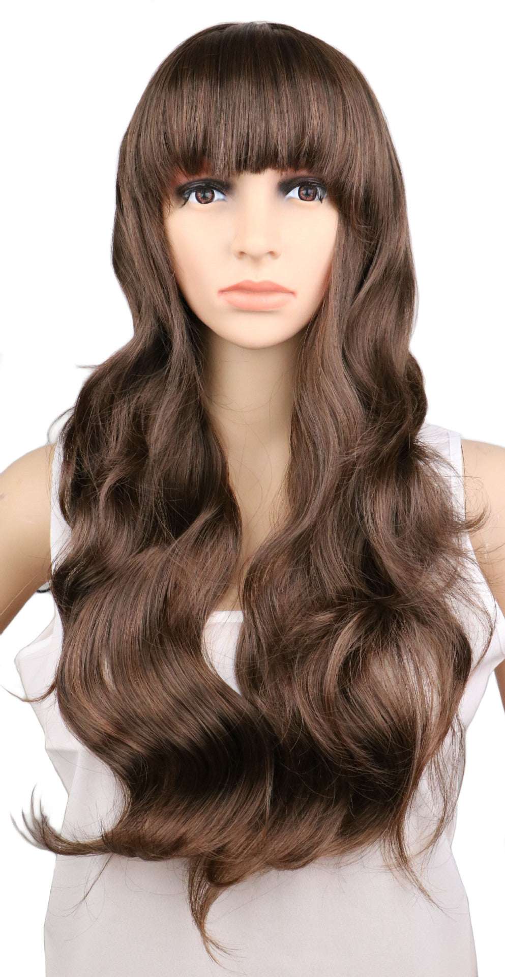 Female Long Curly Hair Big Wave Pear Flower Head Buckle Qi Bangs Wig