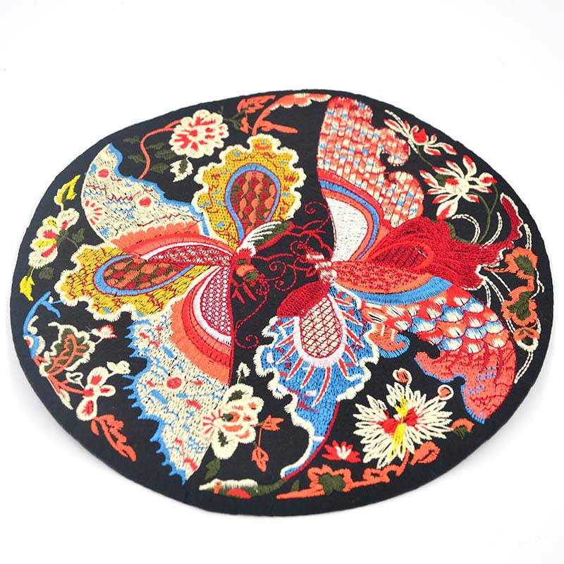 Round butterfly ethnic clothes decoration accessories computer embroidery subsidies large cloth stickers Chinese style cheongsam appliques