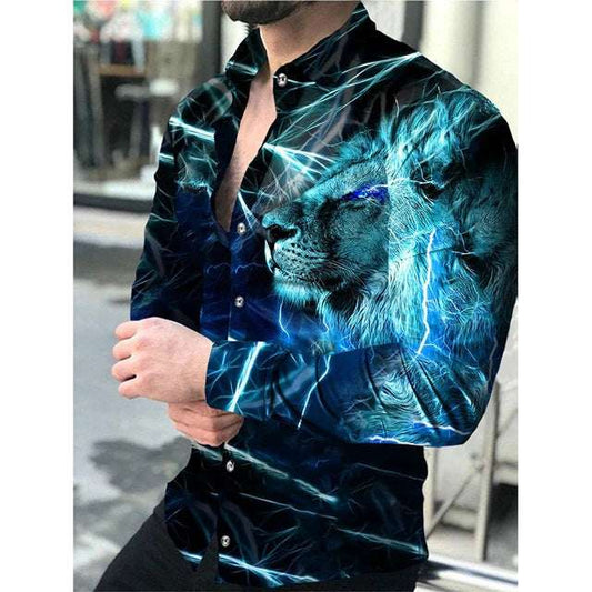 Large Size Men's Casual Fashion 3D Digital Printing Long Sleeve Shirt