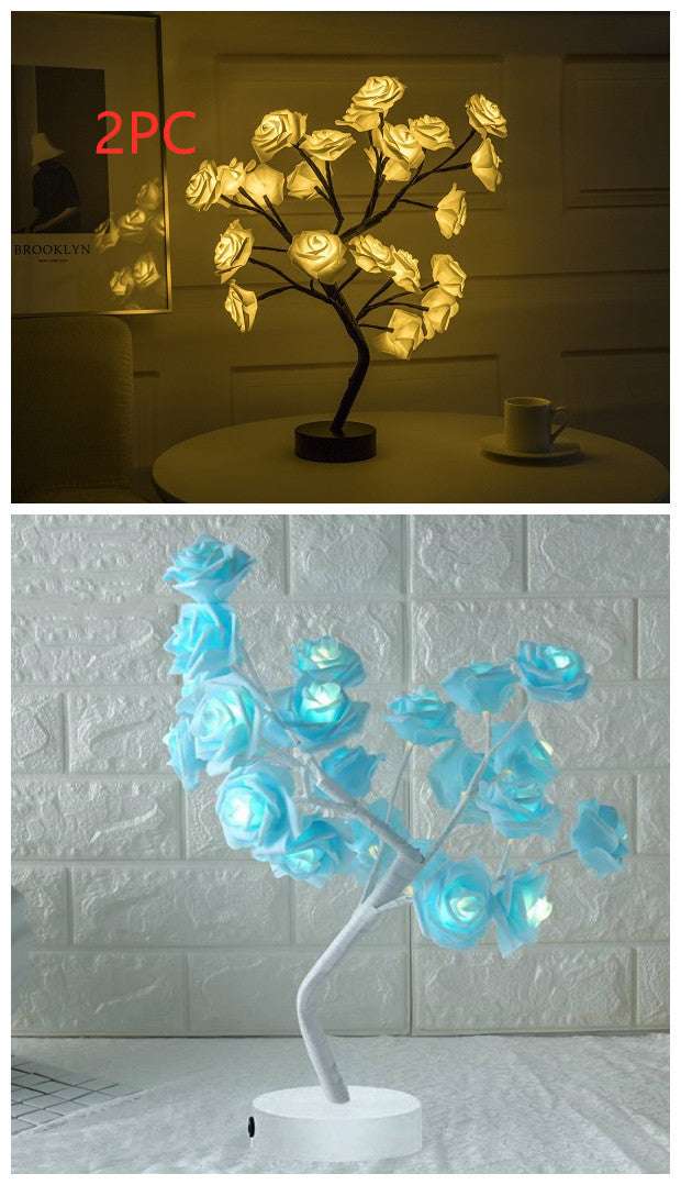 Rose Flower Lamp USB Battery Operated LED Table Lamp Bonsai Tree Night Lights Garland Bedroom Decoration Lights Home Decor - globaltradeleader