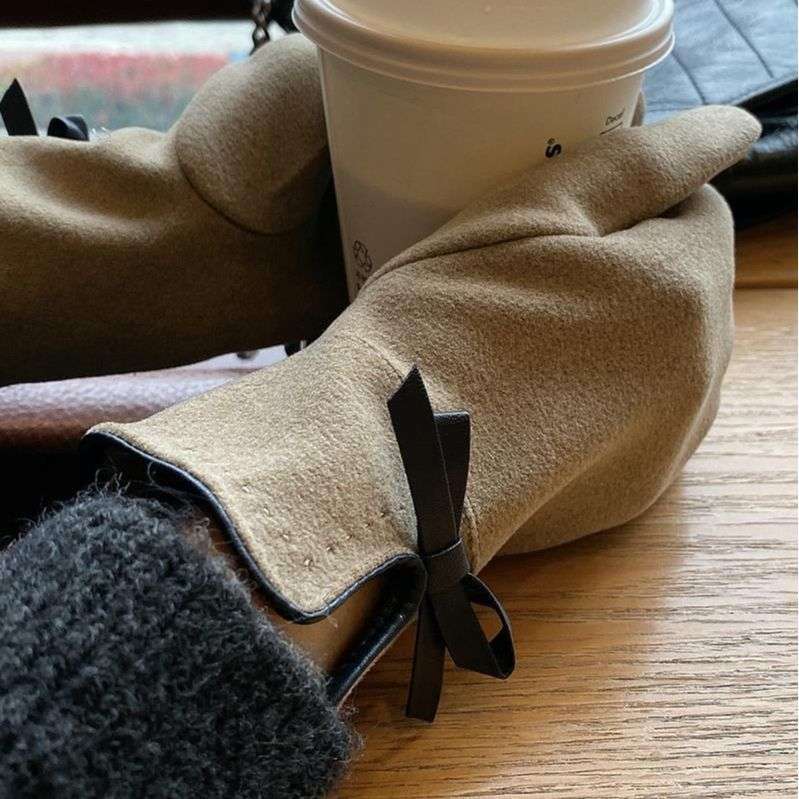 Warm Gloves Winter Women's Korean-style Cute Bow Fleece-lined Thickened - globaltradeleader