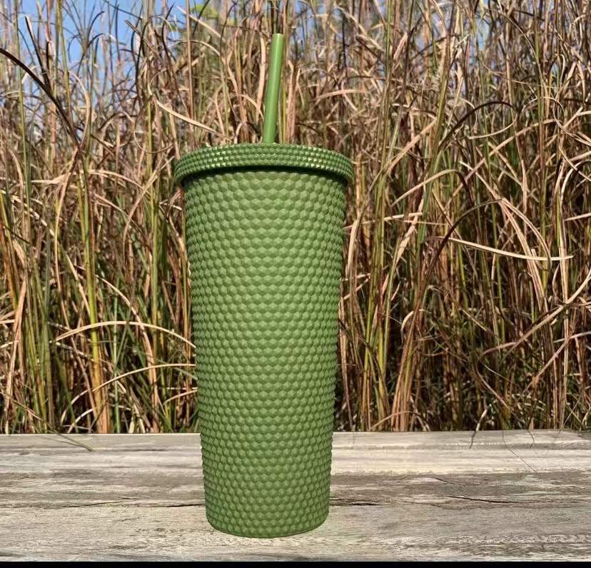 Outdoor Plastic Double Frosted Mug With Straw