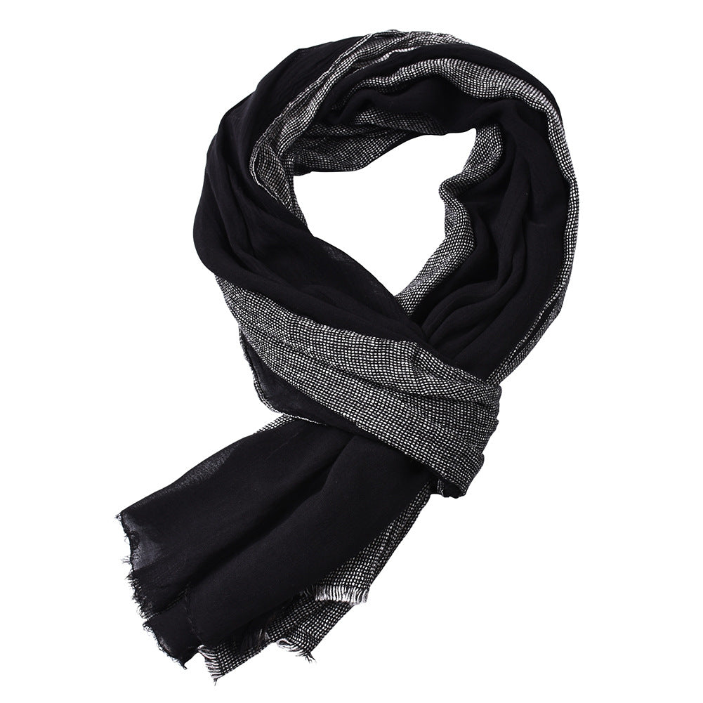 Autumn And Winter Cotton And Linen Yarn-dyed Scarf Men