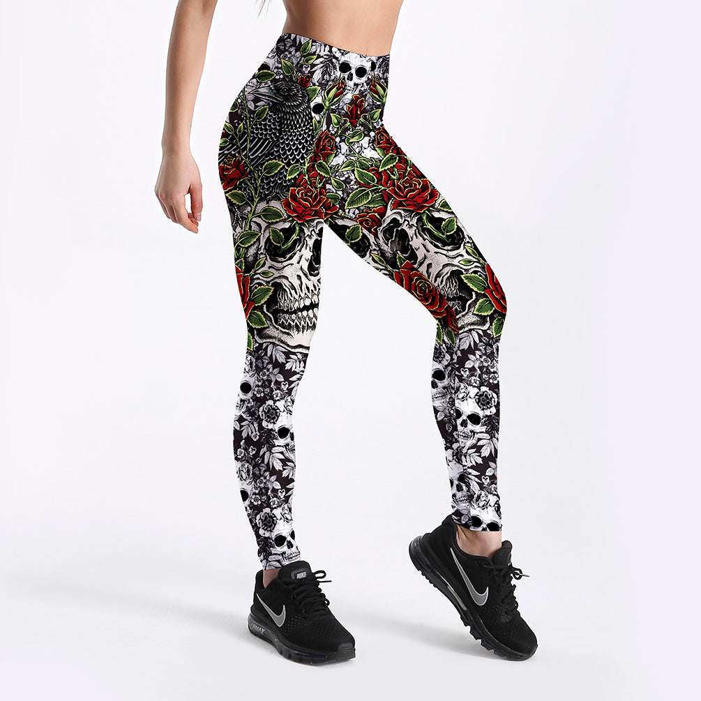 Roses Skulls Yoga Workout Leggings - globaltradeleader
