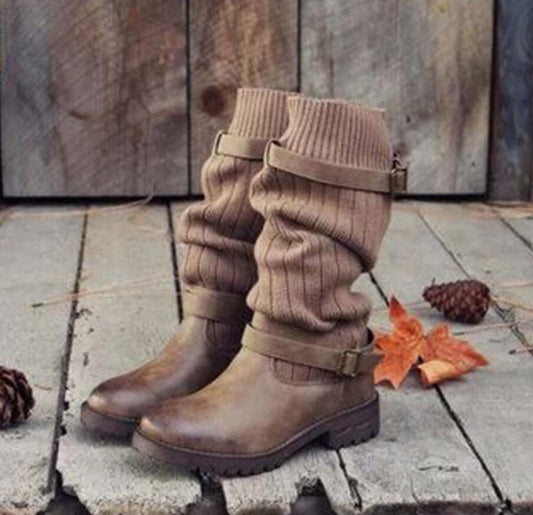 Vintage Style Winter Women Lady Warm Plush Fur Knitted Woolen Cotton Booties Martin Boot Shoes - globaltradeleader