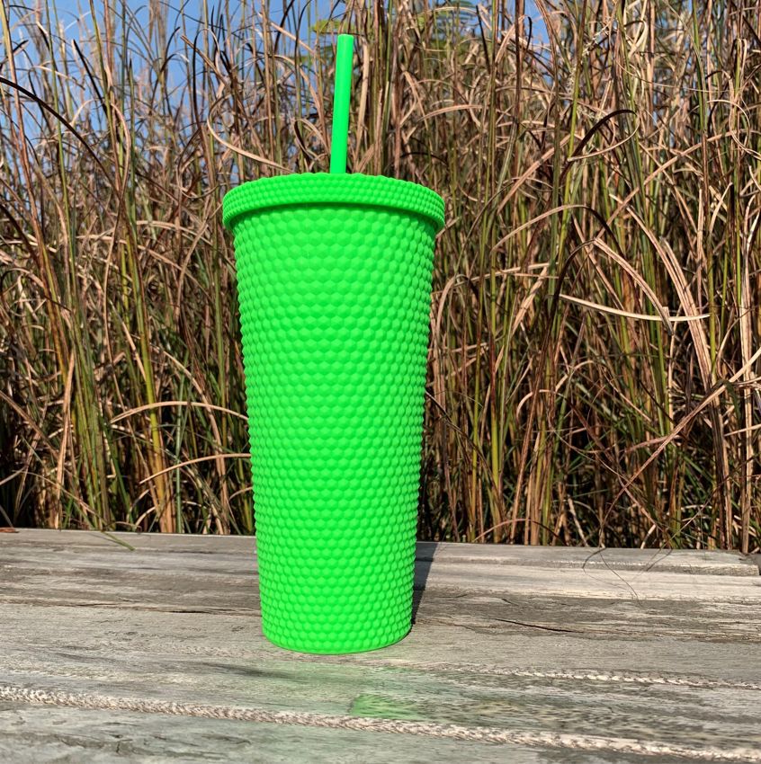 Outdoor Plastic Double Frosted Mug With Straw