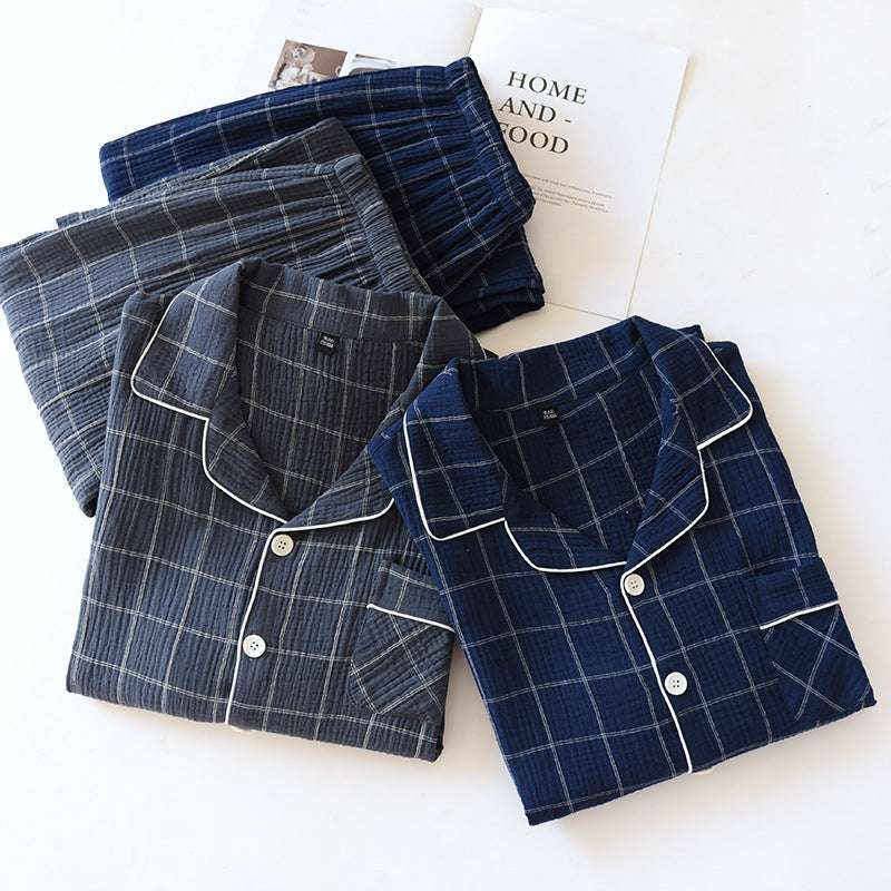 Plaid Long-Sleeved Trousers Cotton Two-Color Home