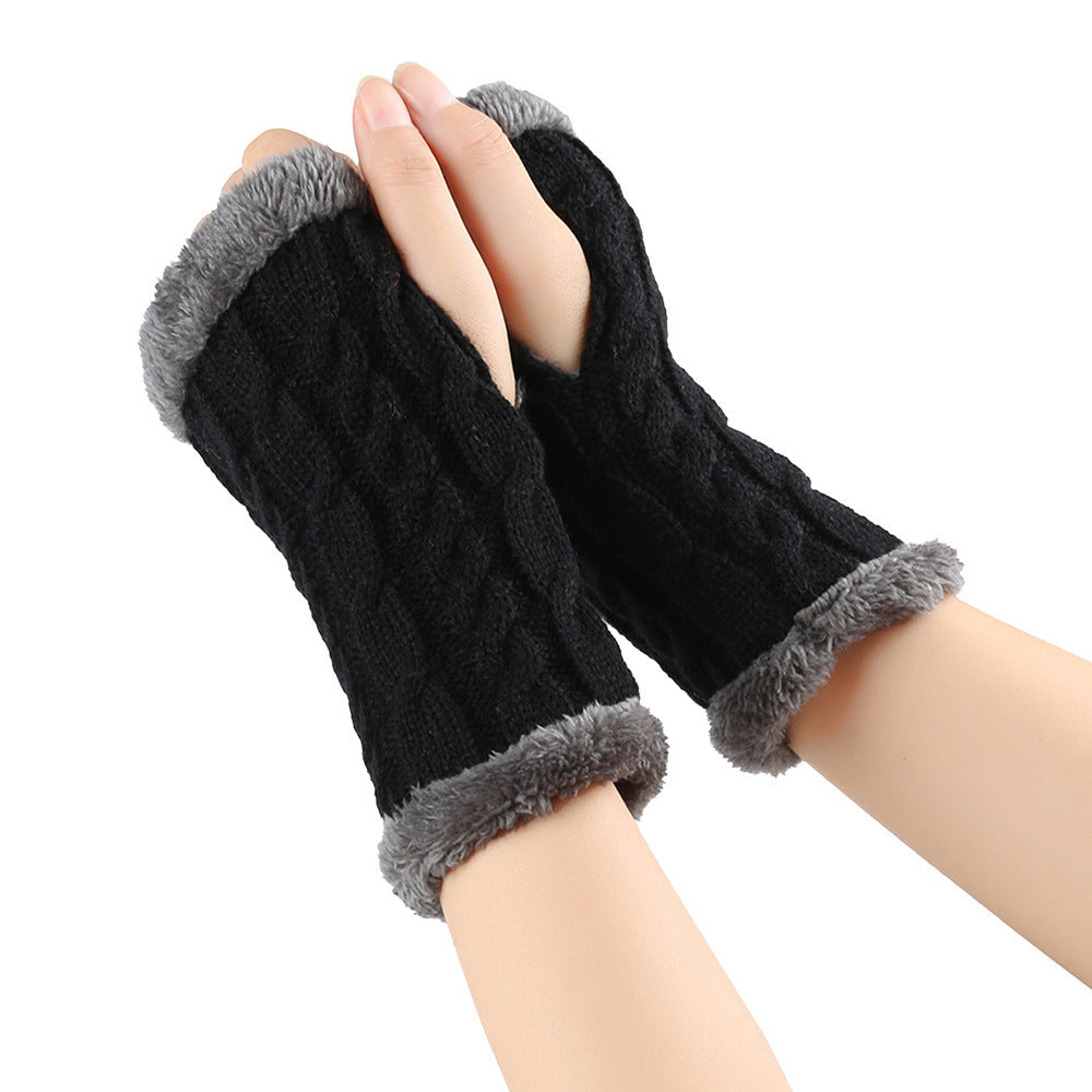 Winter Plush Gloves Twist Knitted Fingerless Fleece Gloves Women Warm Thickened Woolen Gloves - globaltradeleader