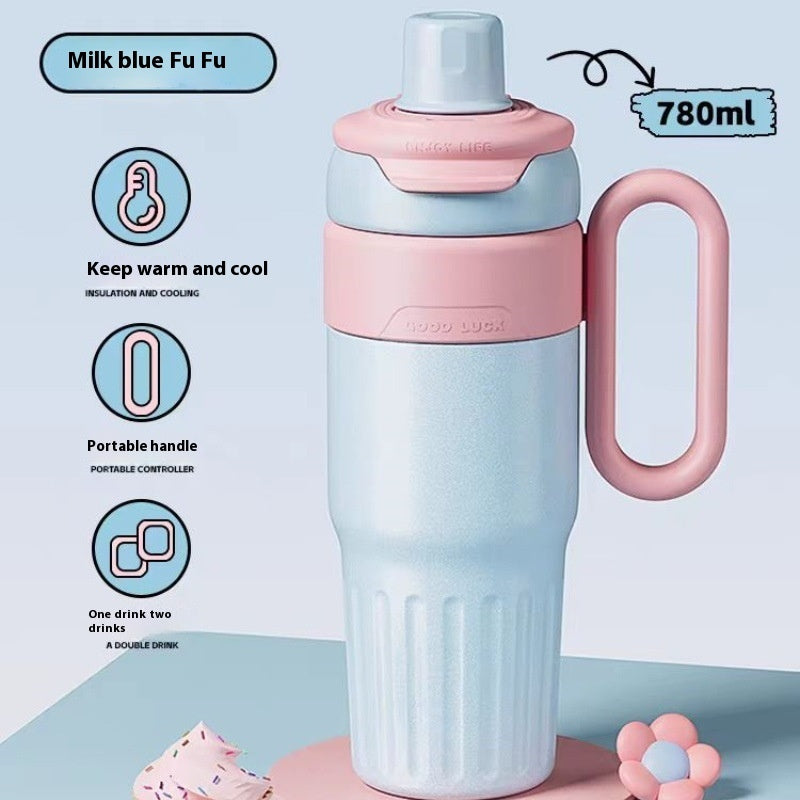 780ml Gradient Double Drink Thermal Cup Stainless Steel With Lid Coffee Cup Thermos Large Capacity Straw Cup For Male And Female - globaltradeleader