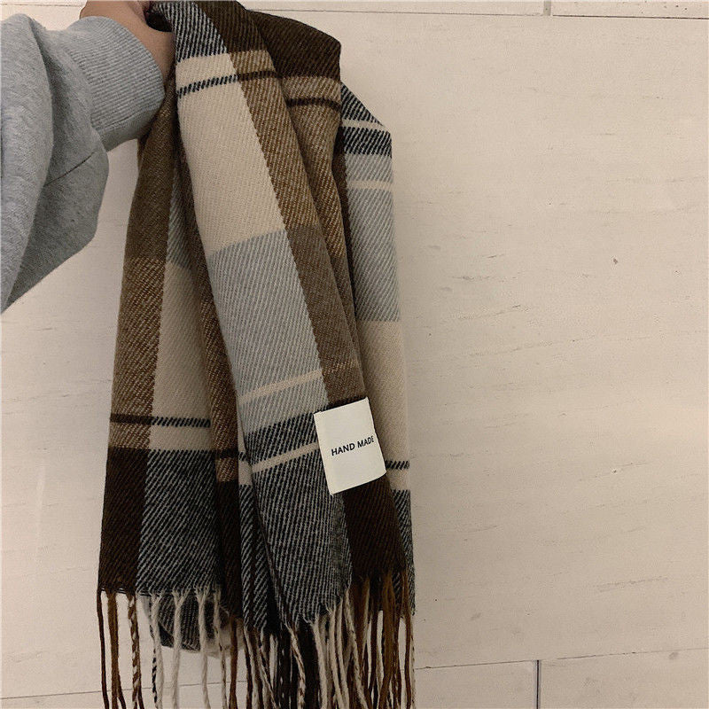 Men's Fashionable And Versatile Plaid Faux Cashmere Scarf