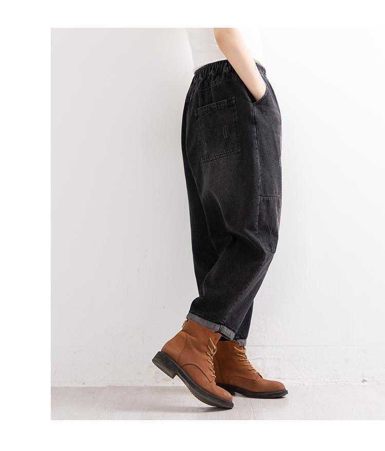 Elastic-waisted Vintage Literary Wash Daddy Pants