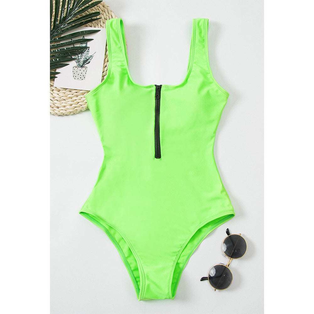 Ladies zipper sexy one-piece printed swimsuit women swimwear - globaltradeleader
