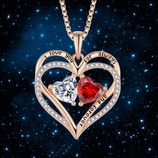 S925 Silver Double Love Necklace With Rhinestones Fashion Personality Heart-shaped Necklace Valentine's Day Gift - globaltradeleader