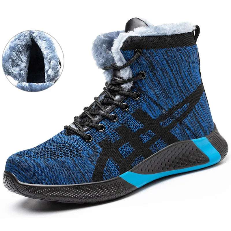 Winter Plush Boots Men Labor Protection Anti-smash Anti-puncture Work Shoes Warm Thickened Breathable Lace-up Safety Shoes - globaltradeleader