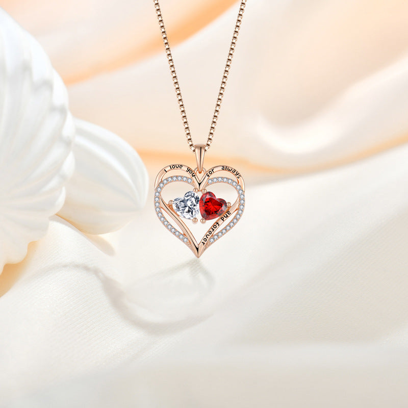 S925 Silver Double Love Necklace With Rhinestones Fashion Personality Heart-shaped Necklace Valentine's Day Gift - globaltradeleader