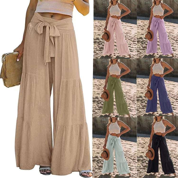 Women's Fashion Tie Stitching High Waist Crimp Casual Loose Pants - globaltradeleader