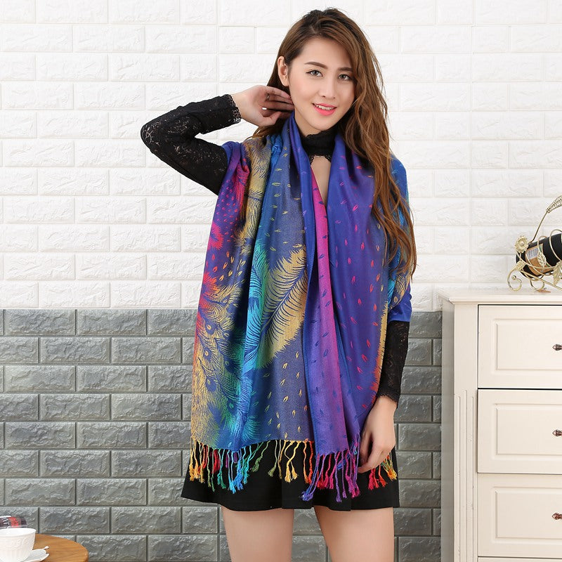 Gradient warm vintage jacquard scarf