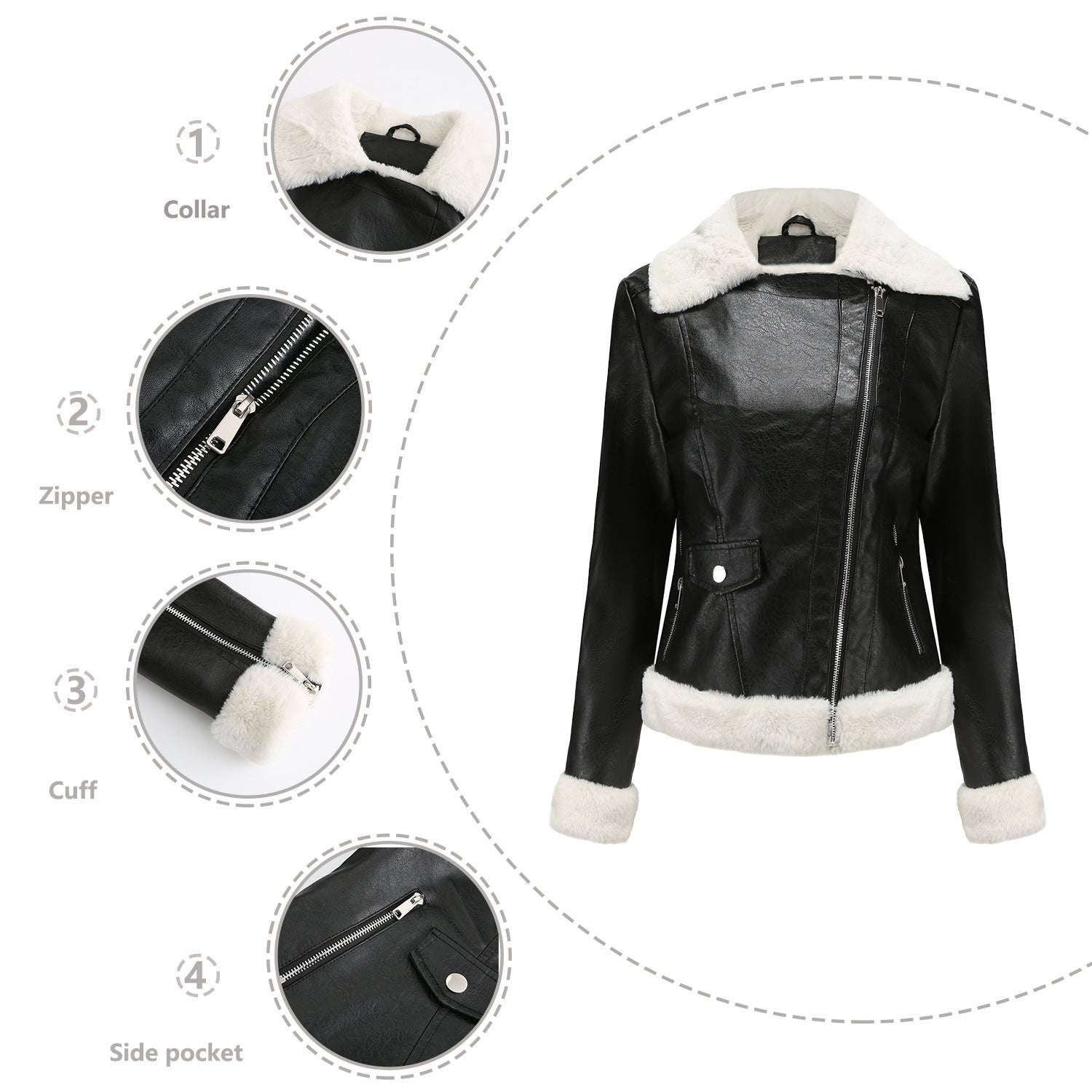 Fleece Leather Jacket Female European Code Warm Long Sleeves Turn-down Collar Coat - globaltradeleader
