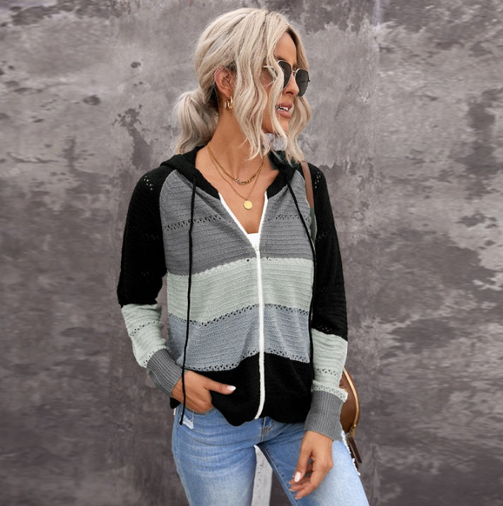 Casual Women's Knitted Long Sleeve Slim Hooded Sweatshirt - globaltradeleader