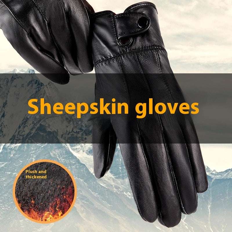 Genuine Leather Gloves For Men And Women Autumn And Winter Fleece-lined Thickened - globaltradeleader
