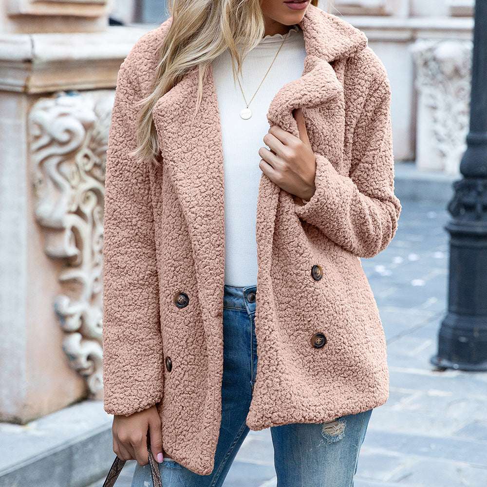 Loose Lapel Fluffy Coat Winter Button Jacket Cardigan Outwear For Women Clothing - globaltradeleader
