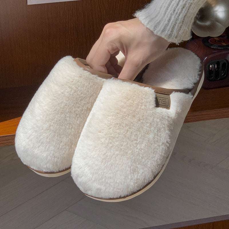 Winter Plush Slippers Warm Solid House Shoes Non-slip Bedroom Floor Home Slipper For Women Men - globaltradeleader