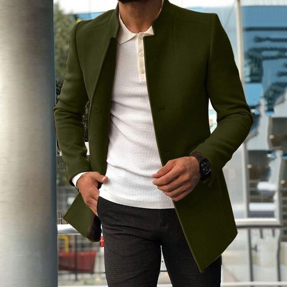 Men's Slim Coat Fashion Single-breasted Solid Color Business Jackets Fall And Winter Tops Outwear Clothing - globaltradeleader