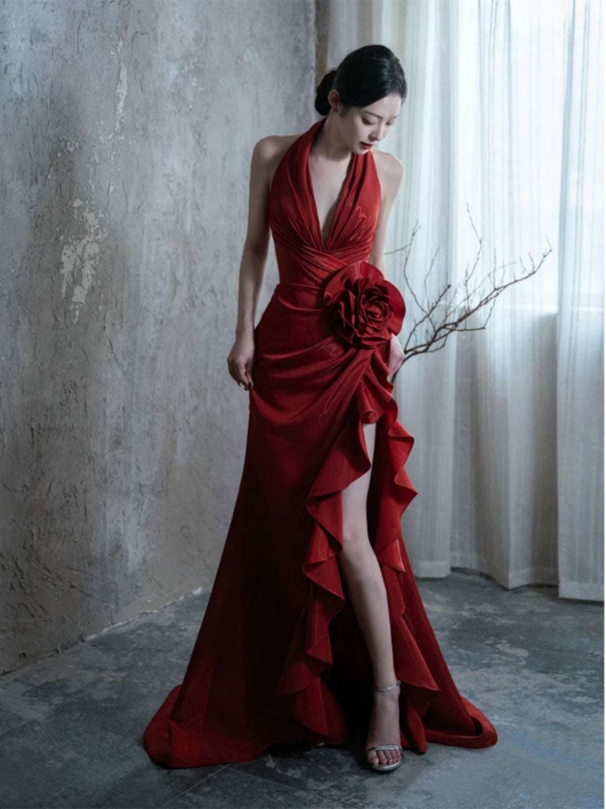 Socialite Style Wine Red Elegant Halter Bride Wedding Toast Dress - globaltradeleader