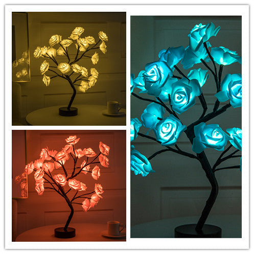 Rose Flower Lamp USB Battery Operated LED Table Lamp Bonsai Tree Night Lights Garland Bedroom Decoration Lights Home Decor - globaltradeleader