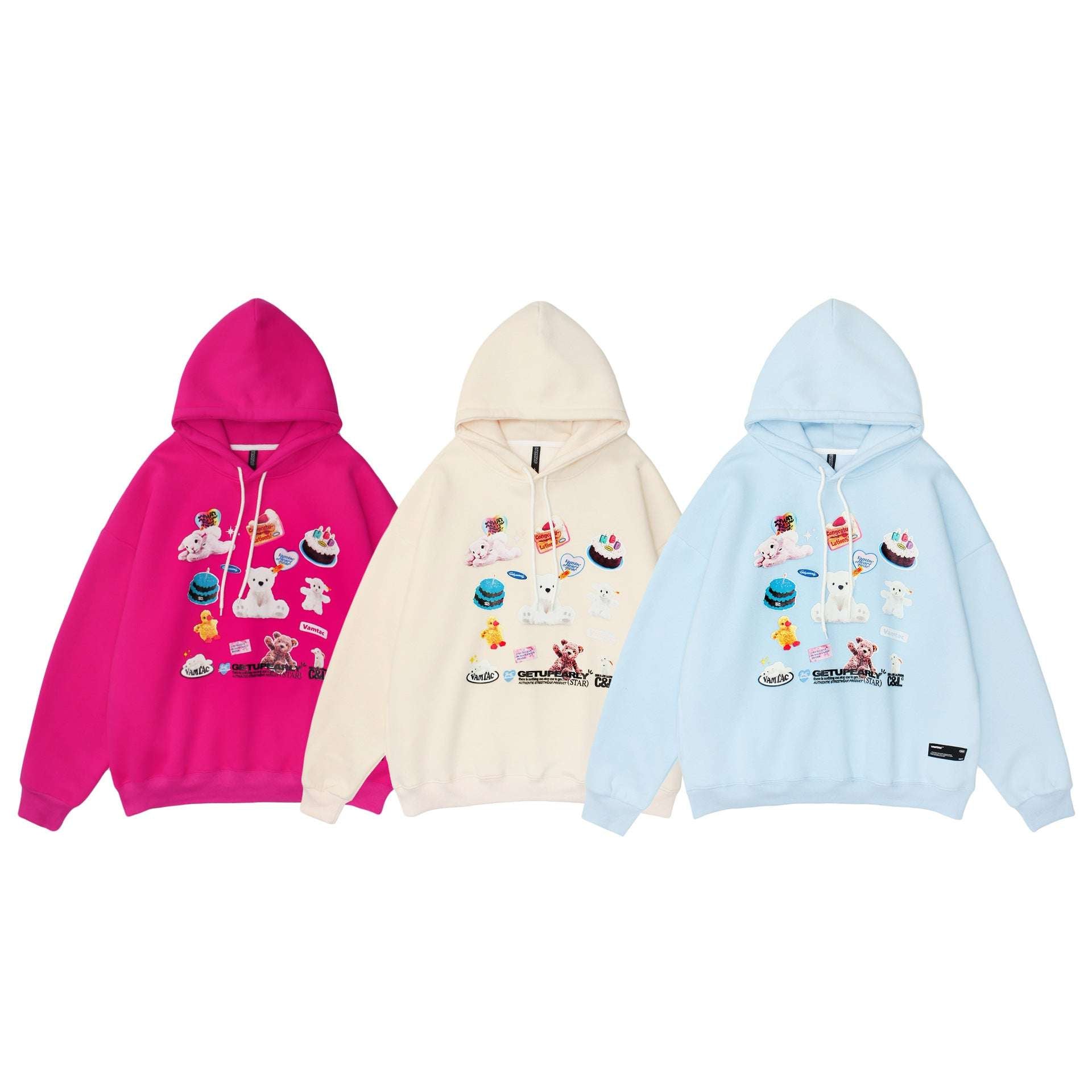Funny Cartoon Print Tide Brand Casual Hooded Plus Fleece Sweater