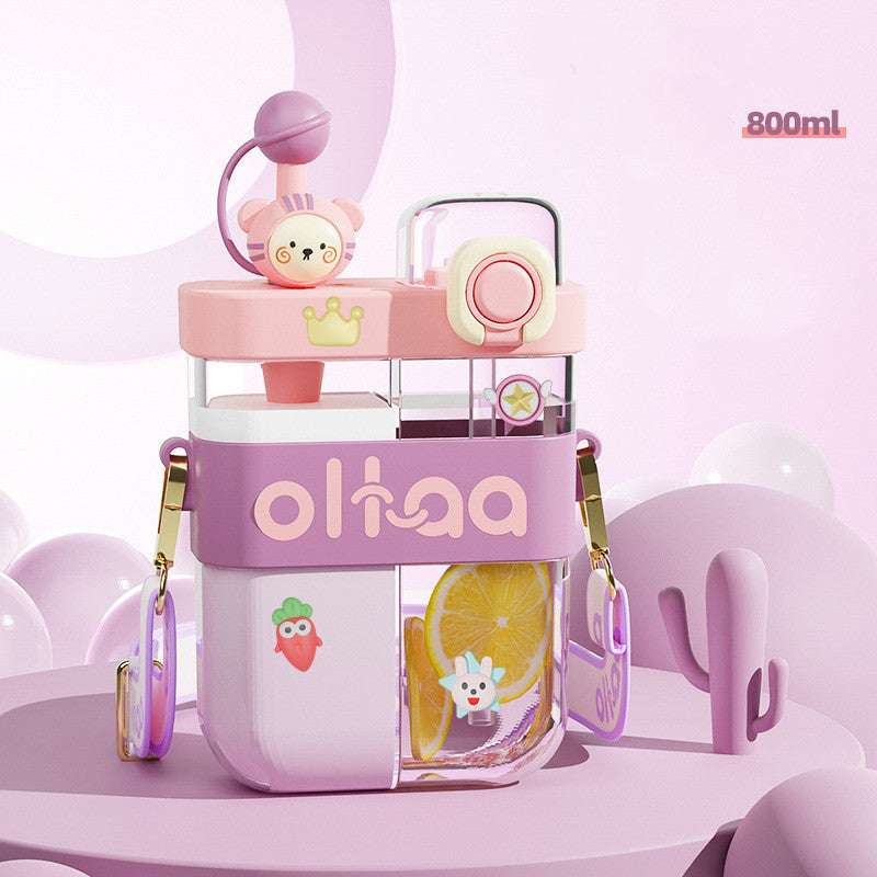 Large Capacity Split Bin Double Drink Plastic Cup Portable Cartoon Cute Kettle