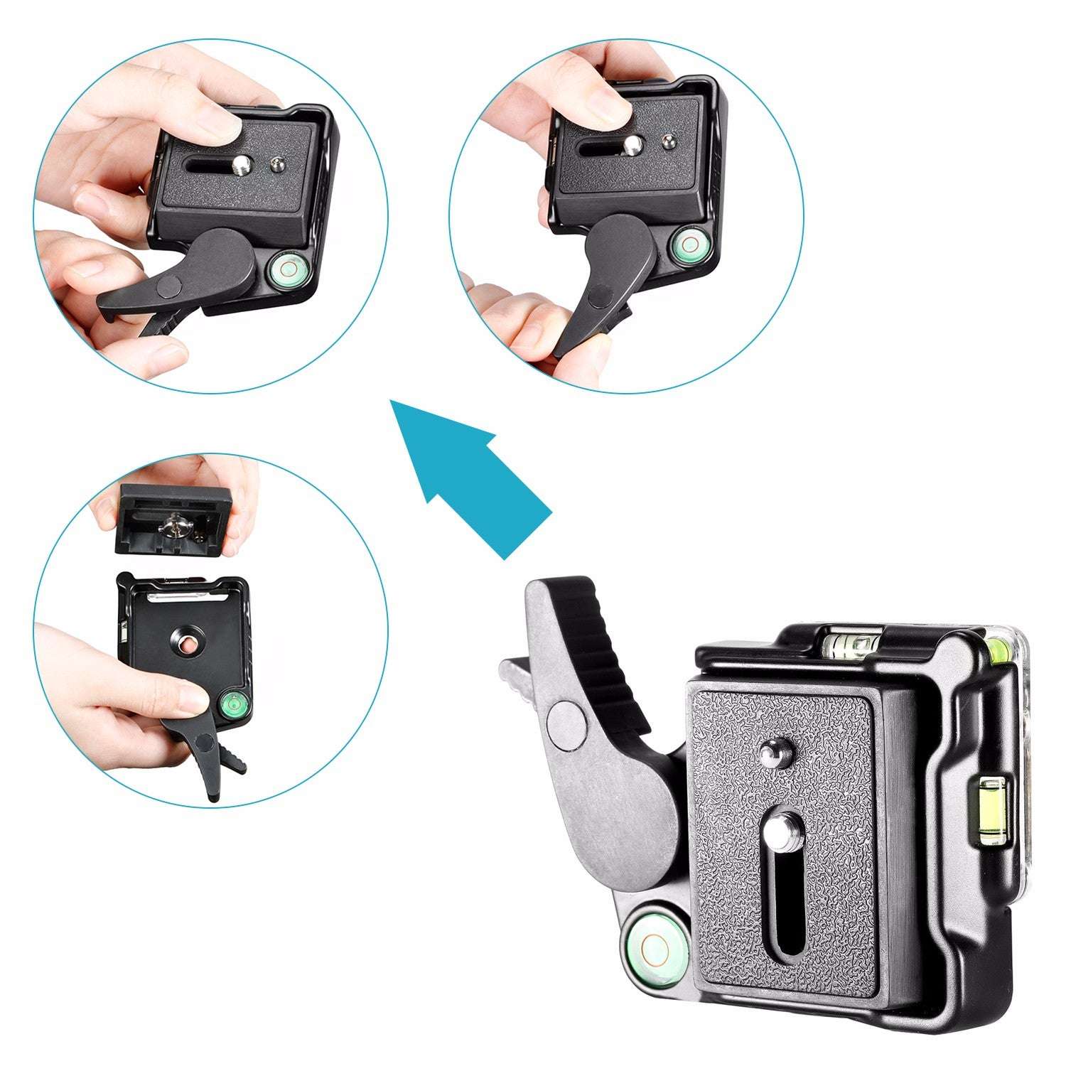 Compatible with Apple, Neewer Black Aluminum Alloy Quick Release QR Plate Adapterfor DSLR Camera Tripod Monopod Stabilizer Ball Head