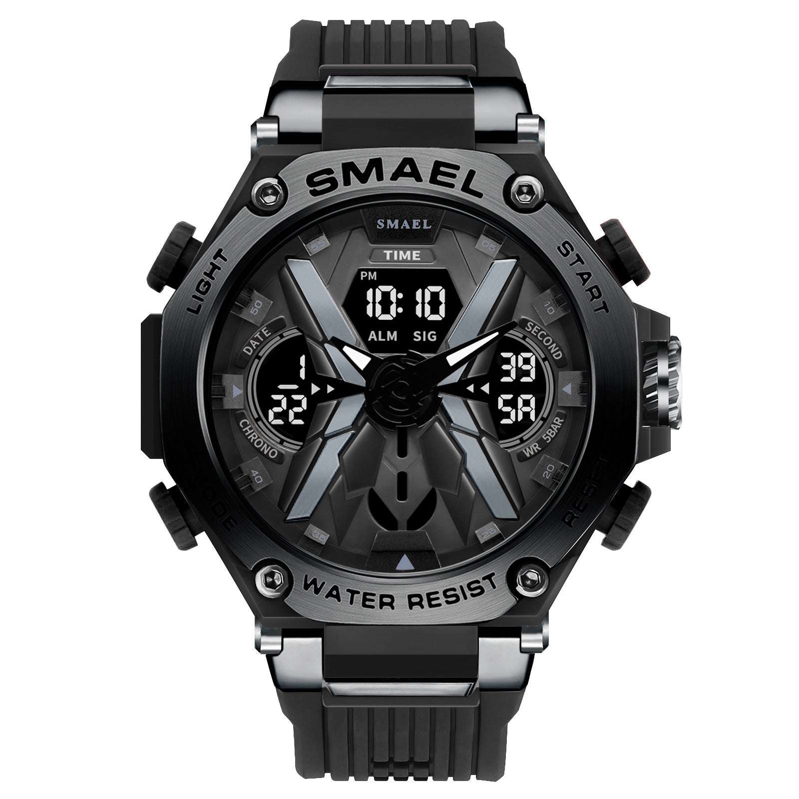 Multifunctional Digital Double Display Waterproof Alloy Sports Men Quartz Watch