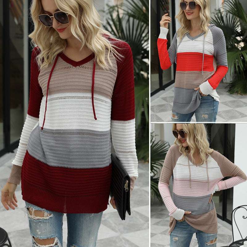 Hollow knitted hooded sweatshirt - globaltradeleader