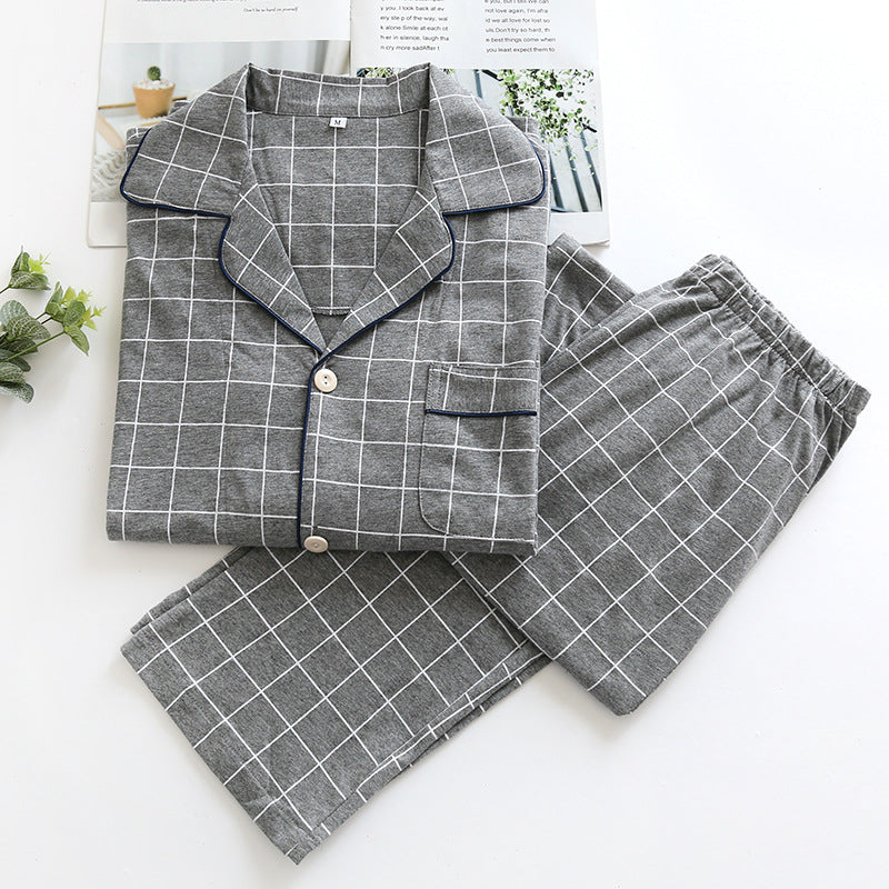 Autumn Plaid Thin Pajamas Long Sleeves Loose Large Size