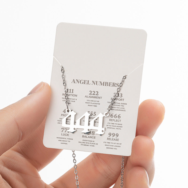 2025 Women's New Angel Lucky Digital Pendant Necklace Fashion 000-999 Stainless Steel Vintage Necklace - globaltradeleader