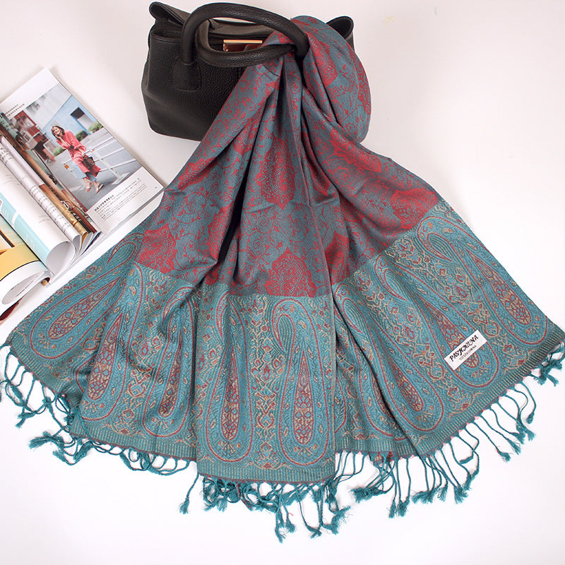 Ethnic Style Cashew Scarf Air Conditioning Talma Scarf Dual-use Jacquard Tassel