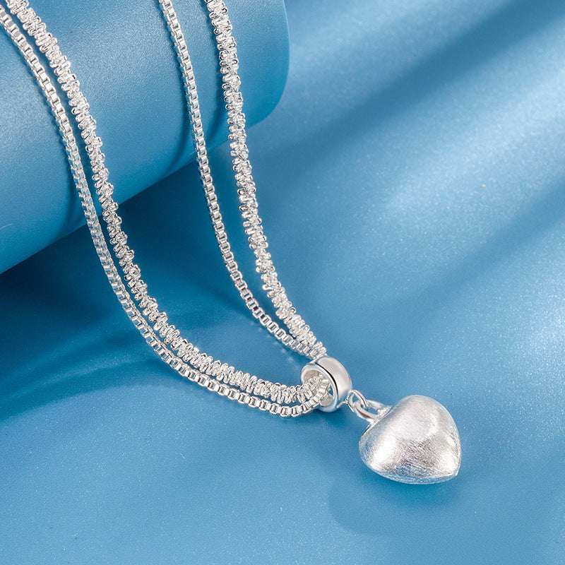 Double Layer Brushed Heart Pendant Necklace For Women High-end Feel Light Luxury Necklace Collarbone Chain  Fashion Jewelry - globaltradeleader